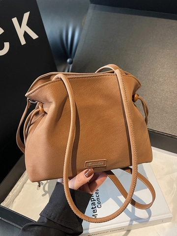 Bolso de Cubo de Moda para Mujer de Cuero PU Esmerilado Bolso de Hombro Cruzado Casual Color Sólido