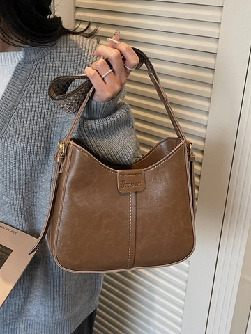 Retro Solid Color PU Leather Shoulder Bag For Women Vintage Hobo Crossbody Bag With Weaving Strap Daily Fashion Pouch