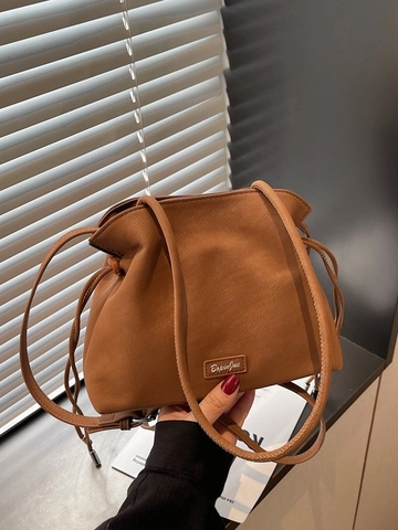 Bolso de Cubo de Moda para Mujer de Cuero PU Esmerilado Bolso de Hombro Cruzado Casual Color Sólido