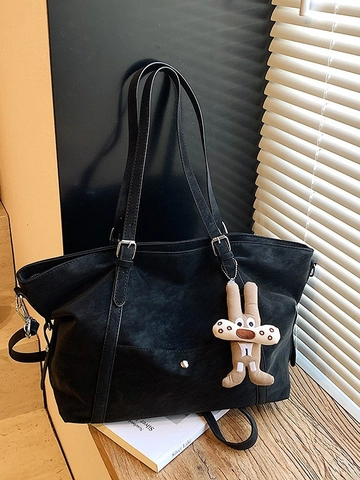 Retro Large Capacity PU Leather Tote Bag Women Underarm Shoulder Bag With Rabbit Charm Minimalist Commuter Handbag Hobo Bag