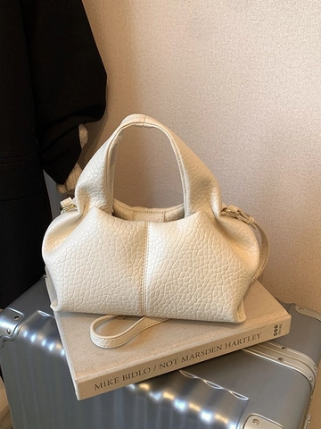 Bolso Nube Minimalista para Mujer Bolso Dumpling Fruncido Patrón Lichi Cuero PU Bolso de Mano Color Sólido Bandolera