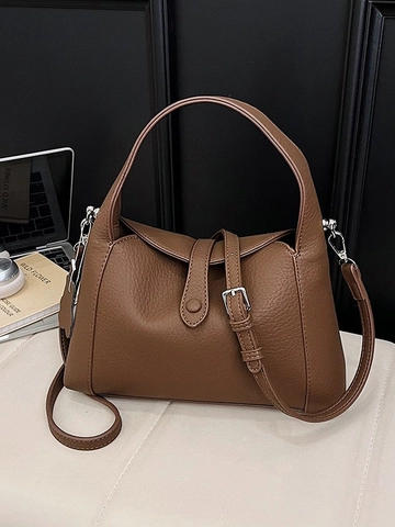 Bolso de Axila de Cuero PU Retro para Mujer Textura Litchi Bolso de Hombro Relajado Bolso de Mano de Moda Gran Capacidad para Viaje Diario