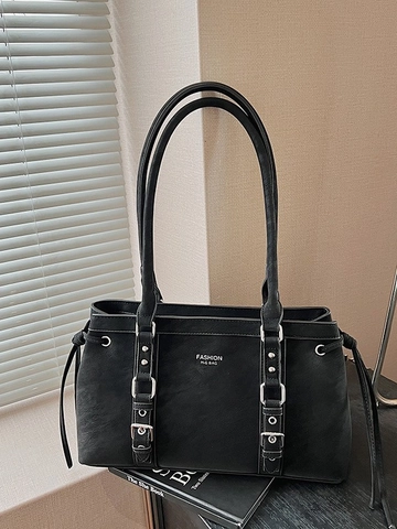 Borsa Tote in Pelle PU Vintage per Donna Stile Coreano Borsa a Tracolla Sotto l'Ascella Con Coulisse a Fibbia Borsa a Mano