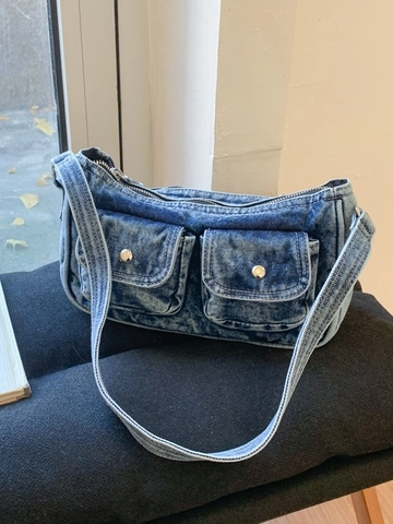 Borsa Sottobraccio in Denim Lavato Retrò per Donna Stile Vintage Y2K Tasche Cargo Borsa a Spalla Moda Borsa Baguette