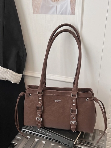 Borsa Tote in Pelle PU Vintage per Donna Stile Coreano Borsa a Tracolla Sotto l'Ascella Con Coulisse a Fibbia Borsa a Mano