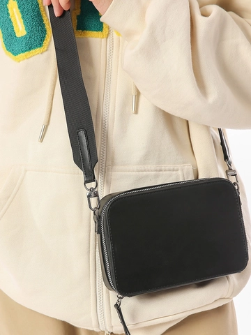 Bolso Bandolera Cuadrado de Cuero PU Minimalista para Hombres Mujeres Color Sólido Pequeño Bolso de Hombro con Correa Ajustable Casual
