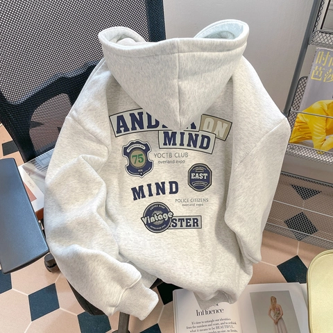 Felpa con Cappuccio Oversize con Stampa Distintivo American Retro Donna Uomo Streetwear Casual Poliestere Pullover Largo Felpa Giacca