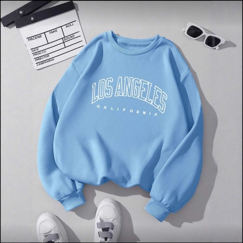 Sudadera Holgada de Cuello Redondo para Mujer Los Angeles California Impresión de Letras Top Gráfico Manga Larga Pullover Poliéster