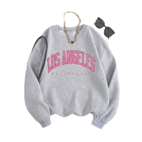 Damen Amerikanisches Vintage Polyester Sweatshirt Los Angeles California Buchstaben Druck Überschnittene Schultern Rundhals Top