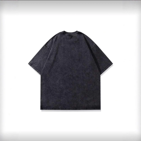 Camiseta Oversized Vintage Americano Negro Lavado Hombre Mujer Ropa de Calle Los Angeles Letras Estampadas Manga Corta Algodón Top