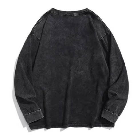Heren Puur Katoen Acid Wash Lange Mouw T-Shirt Vintage High Street Distressed Oversized Ronde Hals Casual Streetwear Top