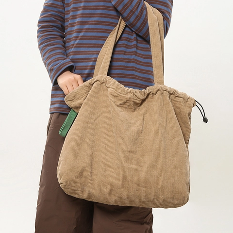 Bolso Tote de Pana para Mujer Gran Capacidad Cordón Bolso de Hombro Urbano Minimalista Color Sólido Casual Bolso de Mano Diario
