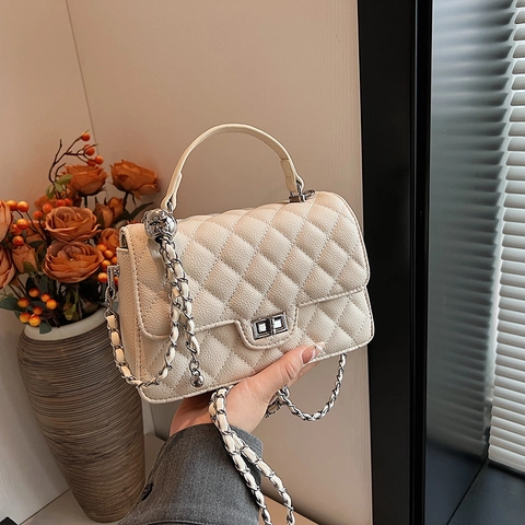 Borsa a Tracolla a Catena Trapuntata a Rombi da Donna Elegante Borsa a Tracolla in Pelle PU Con Parti Metalliche Argento Borsa a Mano Quadrata