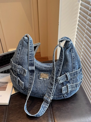 Damen Vintage Gewaschen Denim Hobo Tasche Große Kapazität Umhängetasche Schultertasche Distressed Denim Geldbörse Mit Schnallen