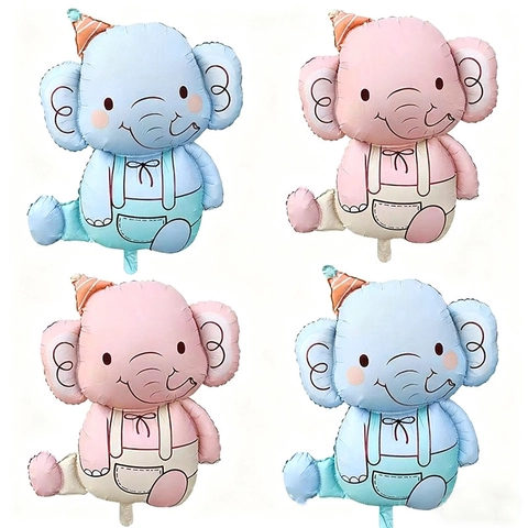 Cartoon Elephant Foil Balloon With Party Hat For Kids Birthday Celebration Aluminum Foil Inflatable Animal Shape Balloon Decoration
