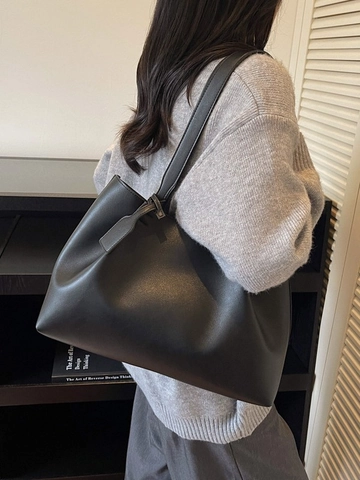 Bolso Tote de Cuero PU Urbano Minimalista Gran Capacidad Detalles Costura Bolso de Hombro Bolso de Axila Mujer Conmutación Compras