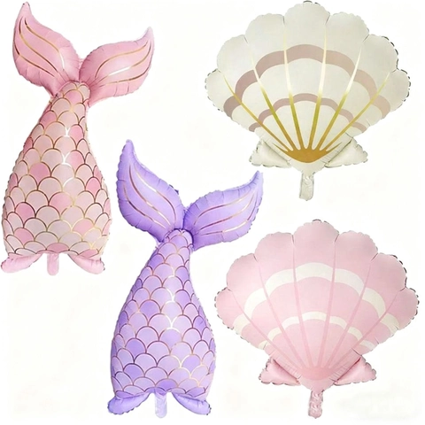 Ocean Theme Mermaid Tail Shell Foil Balloons Cartoon Aluminum Film Balloon For Kids Birthday Party Decorations