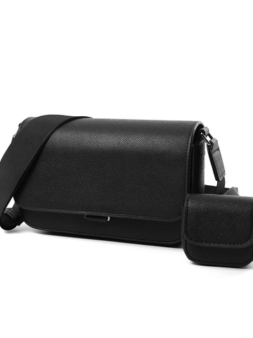 Borsa a Tracolla da Uomo Casual in Pelle PU Borsa Messenger Modulare Con Piccola Custodia Tracolla Larga Regolabile Nera Streetwear