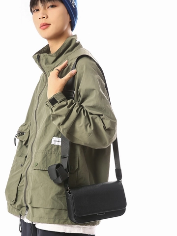 Borsa a Tracolla da Uomo Casual in Pelle PU Borsa Messenger Modulare Con Piccola Custodia Tracolla Larga Regolabile Nera Streetwear