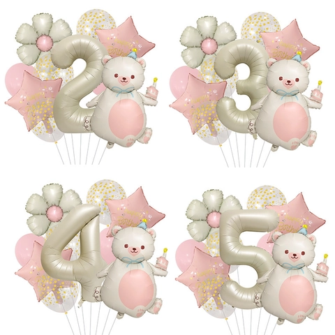 Cremefarbener Bär Geburtstag Luftballon Set Aluminiumfolie Gänseblümchen Stern Nummer Ballons Für Kindergeburtstag Dekoration