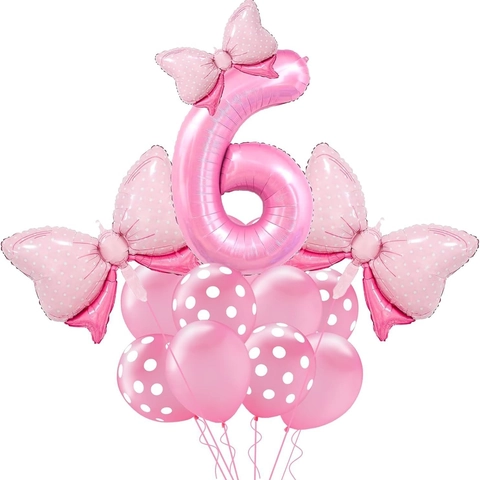 Pink Bow Polka Dot Foil Number Latex Balloons For Girls Birthday Party Decoration Sweet Princess Theme Celebration Decor