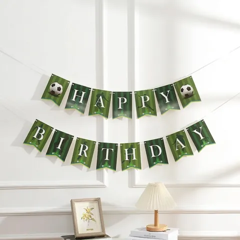 Set Decorazioni Festa Compleanno Tema Calcio Striscione Sportivo Cake Topper Spirali Ornamenti Carta a Nido d'Ape Per Celebrazione