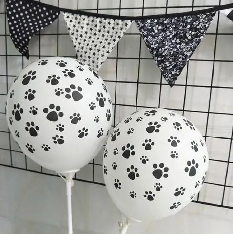 White Latex Balloons With Black Paw Print Design Cartoon Animals Theme Party Decorations Cute Dog Bear Claw Pattern Balloons