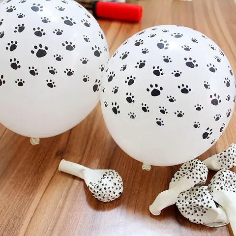 White Latex Balloons With Black Paw Print Design Cartoon Animals Theme Party Decorations Cute Dog Bear Claw Pattern Balloons