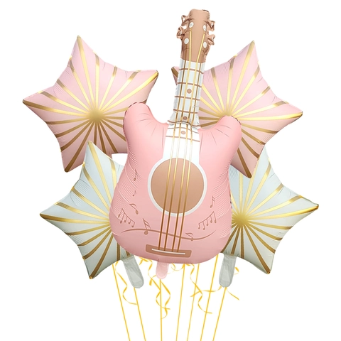 Matte Aluminum Film Guitar Star Round Balloon Music Theme Birthday Party Decoration Inflatable Toy Kids Gift Accessories