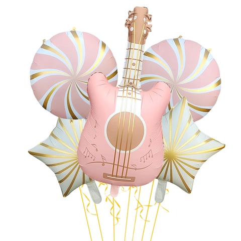 Matte Aluminum Film Guitar Star Round Balloon Music Theme Birthday Party Decoration Inflatable Toy Kids Gift Accessories