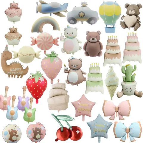 Matte Cartoon Animal Foil Balloon Happy Birthday Party Decoration Bear Rainbow Dinosaur Cake Shape Mylar Balloon For Kids Gift