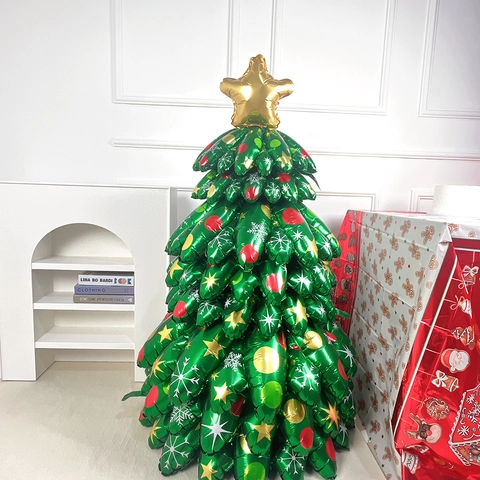 Grand Ballon en Aluminium de Sapin de Noël Assemblé Décoration de Fête de Noël Grand Arbre de Ballons Festif Ornement de Maison Intérieur