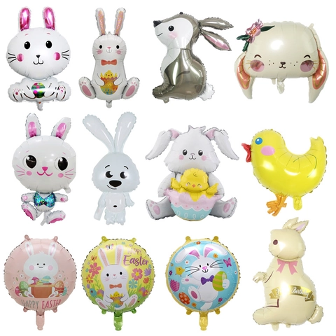 Set di Palloncini in Foil Con Coniglietto e Pulcino di Pasqua a Forma di Uovo di Coniglio in Alluminio Per Decorazione Festa