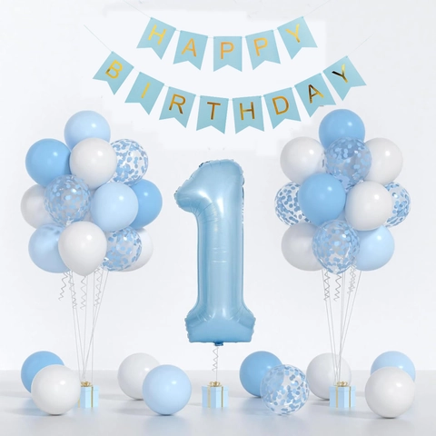Decorazione per la Festa del Primo Compleanno Con Palloncino in Alluminio Numero Uno Striscione Buon Compleanno e Palloncini in Lattice per Neonato