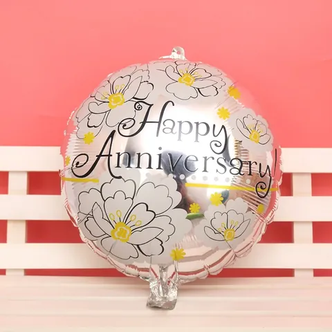 Round Happy Anniversary Aluminum Foil Balloon For Wedding Anniversary Party Decoration Floral Printed Celebration Helium Balloon