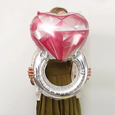 Grande Palloncino in Foil con Anello di Diamante Cuore Rosa in Alluminio per Decorazione Festa San Valentino Matrimonio