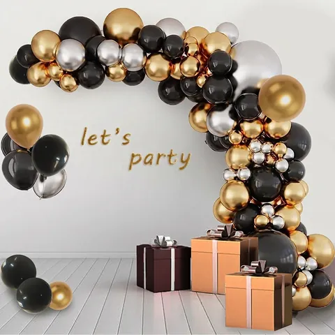 Black Gold Silver Balloon Garland Arch Kit Metallic Latex Foil Balloons For Birthday Wedding Party Decoration Indoor Event Decor