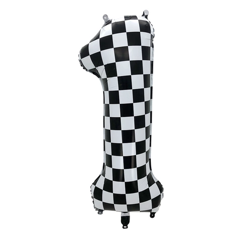 Checkered Pattern Number Balloon Aluminum Foil Large Digital Balloon For Racing Car Theme Birthday Party Decoration