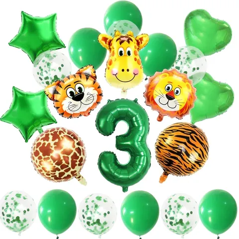 Jungle Animal Theme Birthday Party Balloon Decoration Green Number Aluminum Film Latex Balloons Kit Kids Party Supplies
