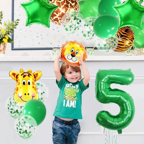 Jungle Animal Theme Birthday Party Balloon Decoration Green Number Aluminum Film Latex Balloons Kit Kids Party Supplies