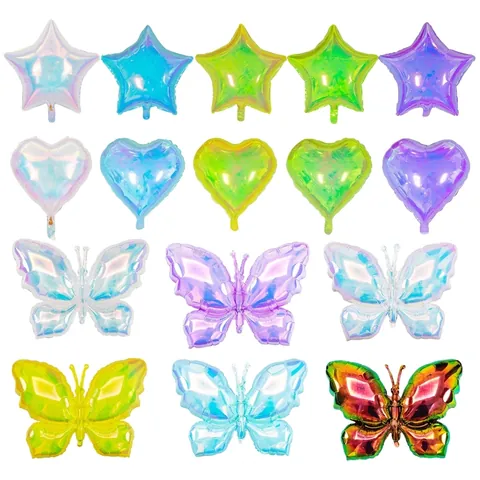 Holographic Laser Butterfly Heart Star Aluminum Foil Balloon Iridescent Transparent Party Birthday Wedding Decoration