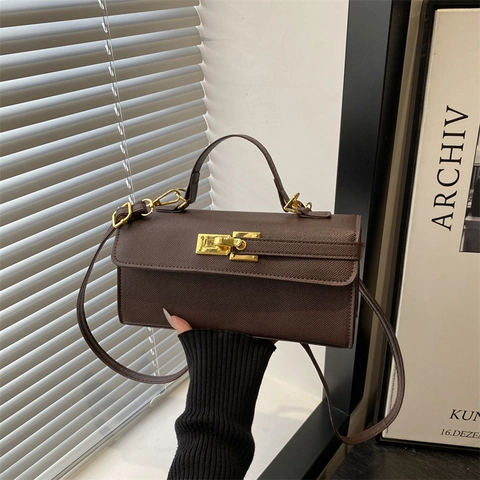 Kelly Style Mini Square Bag PU Leather Women Handbag With Crossbody Strap Golden Metal Lock Top Handle Daily Shoulder Bag