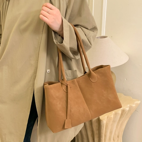 Bolso de Hombro Tote para Mujer Retro con Textura de Ante Cuero PU Gran Capacidad Bolso de Axila con Hebilla Dorada Elegante Bolso de Mano para el Trabajo
