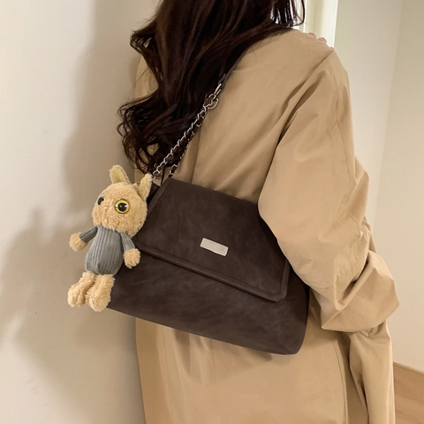 Sac à Épaule Vintage Avec Chaîne pour Femmes en Cuir PU Grande Capacité Sac Sous le Bras Navette Quotidienne Versatile