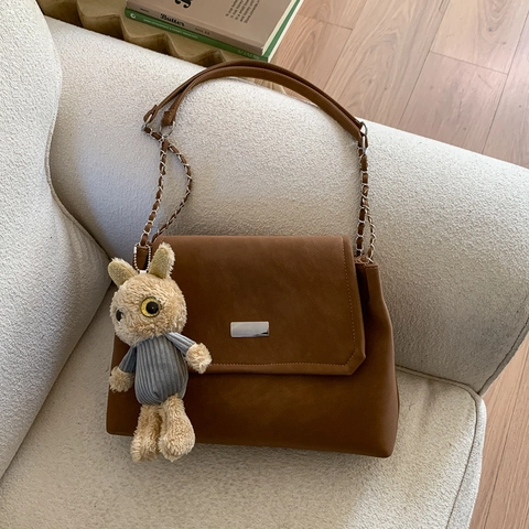 Sac à Épaule Vintage Avec Chaîne pour Femmes en Cuir PU Grande Capacité Sac Sous le Bras Navette Quotidienne Versatile