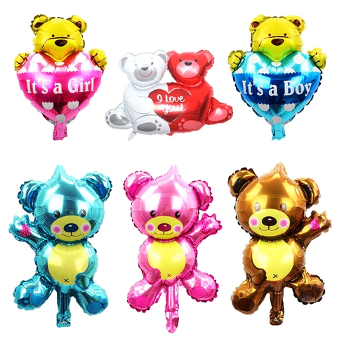 Mini Bear Aluminum Foil Balloons Cartoon Heart Hugging Teddy Bear For Baby Birthday Gender Reveal Valentine Party Decoration