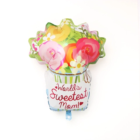 Palloncino in Foil Festa della Mamma World's Sweetest Mom Happy Mother's Day Forma Vaso Bouquet Decorazione Festa