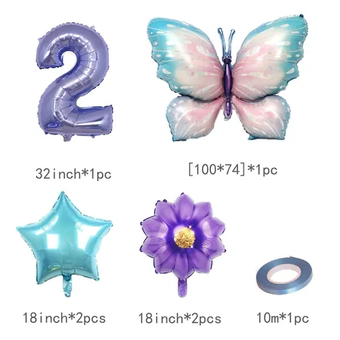 Ballon Numéro Fleur Papillon Film Aluminium Décoration Fête Anniversaire Étoile Ballon Aluminium pour Fête Enfants