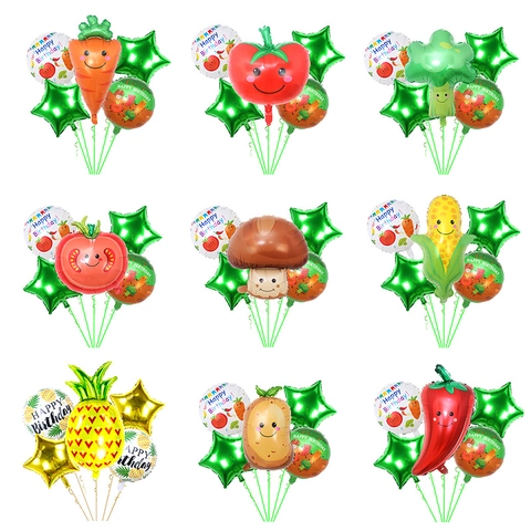 Cartoon Vegetable Fruit Aluminum Foil Balloons For Birthday Party Decorations Carrot Broccoli Pineapple Mushroom Chili Tomato Theme