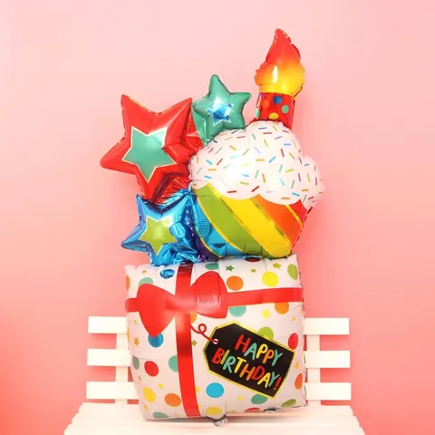 Grande Palloncino in Foglio di Alluminio a Forma di Torta a Candela e Scatola Regalo Decorazione per Festa di Compleanno